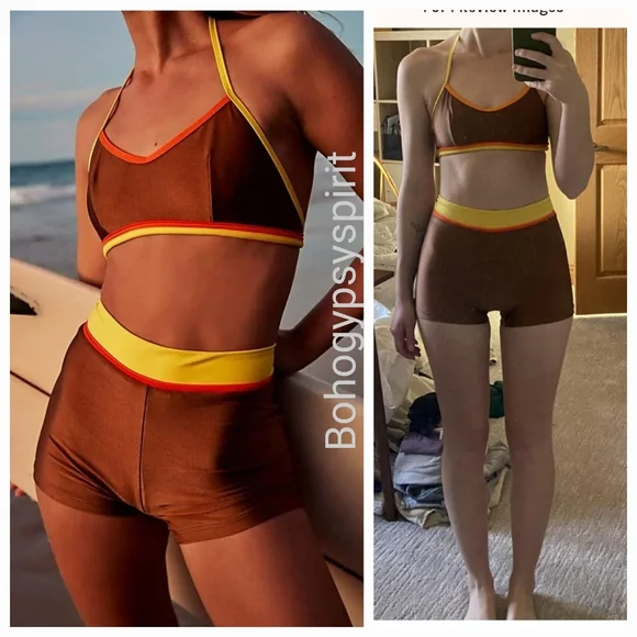 NWT $148 Free People Atmosea Sunset Surf Swim Set, 2 Piece - Brown & Yel… - Picture 2 of 16